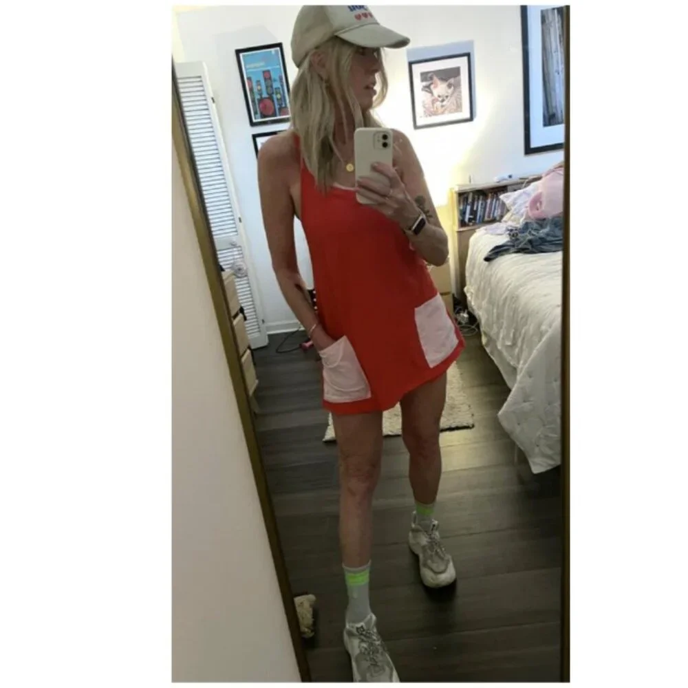 Free People Hot Shot Mini Dress ❤️ Flame Pink Combo Colorblock - NWT